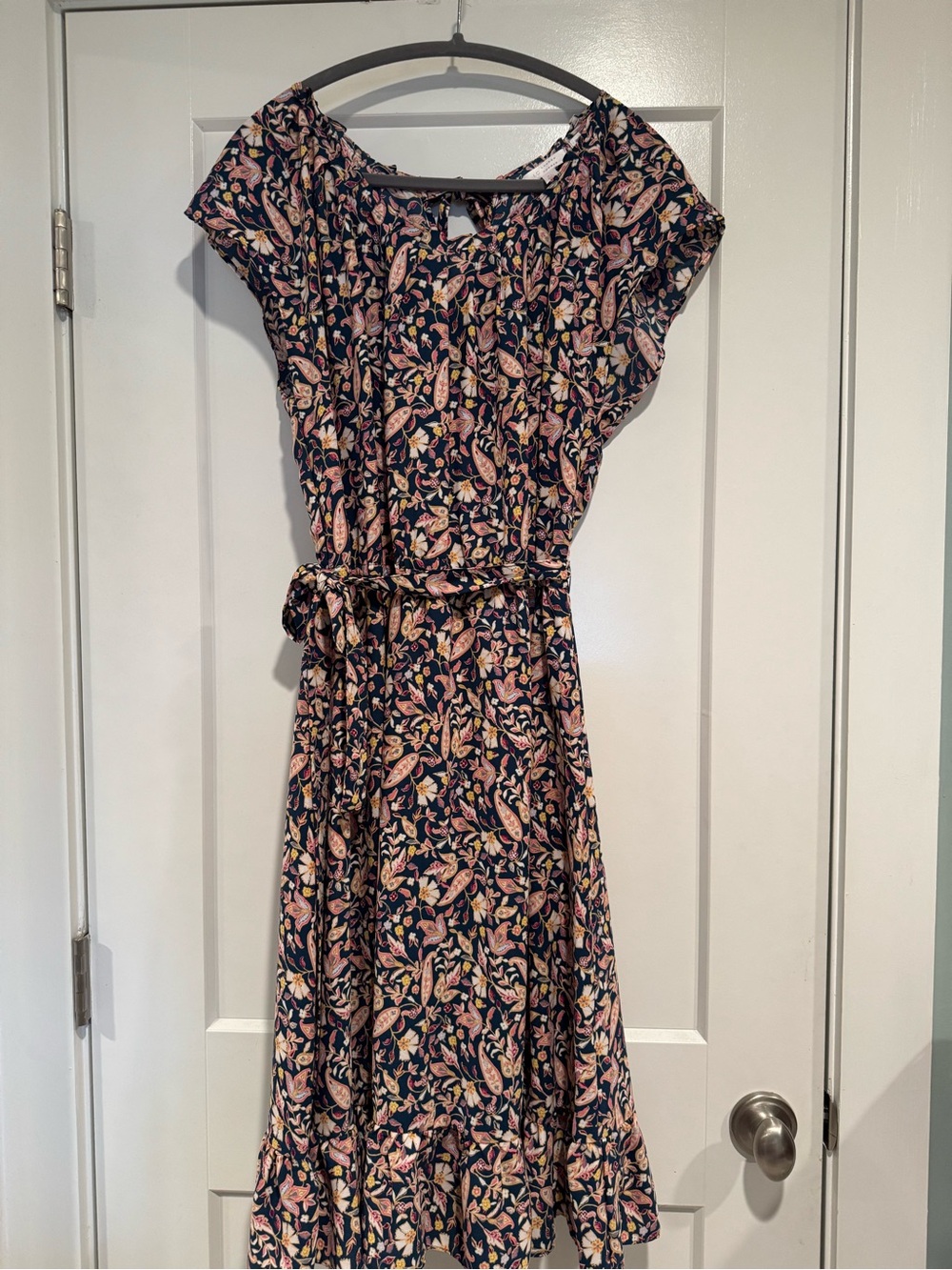Lauren Conrad Floral Navy Midi Dress with pink accents